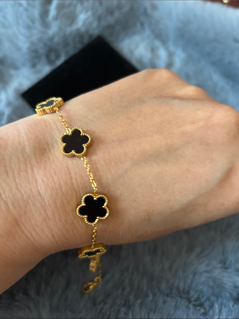 Gold and Black Clover Link Bracelet - Women's Jewelry